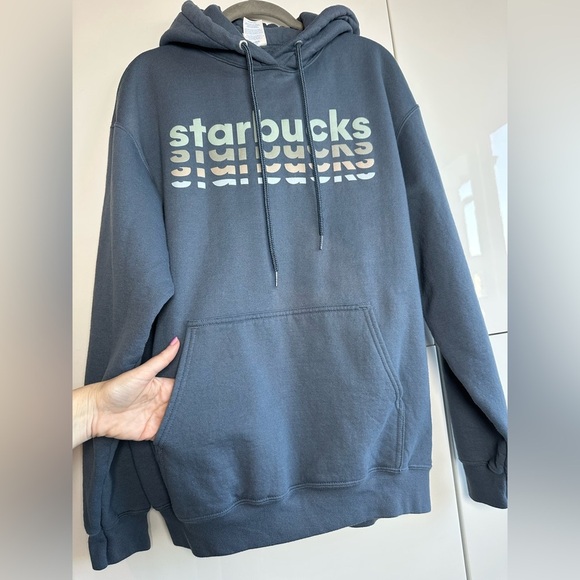 Starbucks Sweatshirt Hoodie Gray Blue Size Large Employee Exclusive - Picture 2 of 6